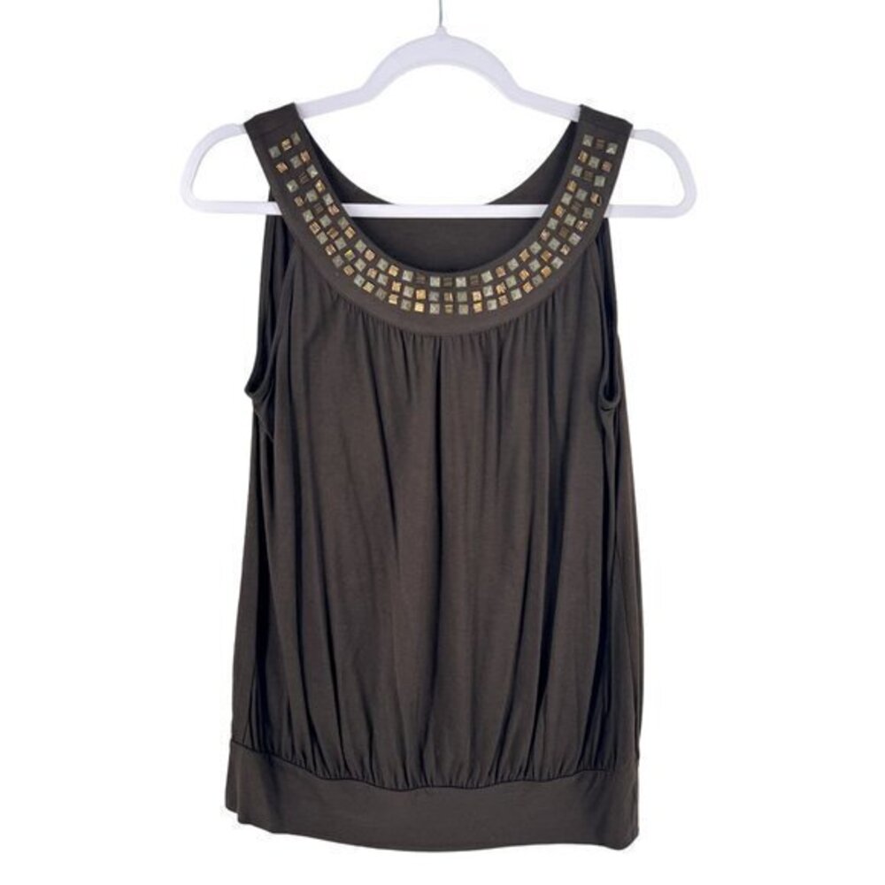 APT. 9‎ Womens Tops Size S Petite Beaded Scoop Neck Sleeveless Blouson Brown